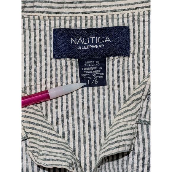 Nautica Green Striped Short Sleeve Seersucker Pajama Top Sleep Shirt Size L - Picture 3 of 13